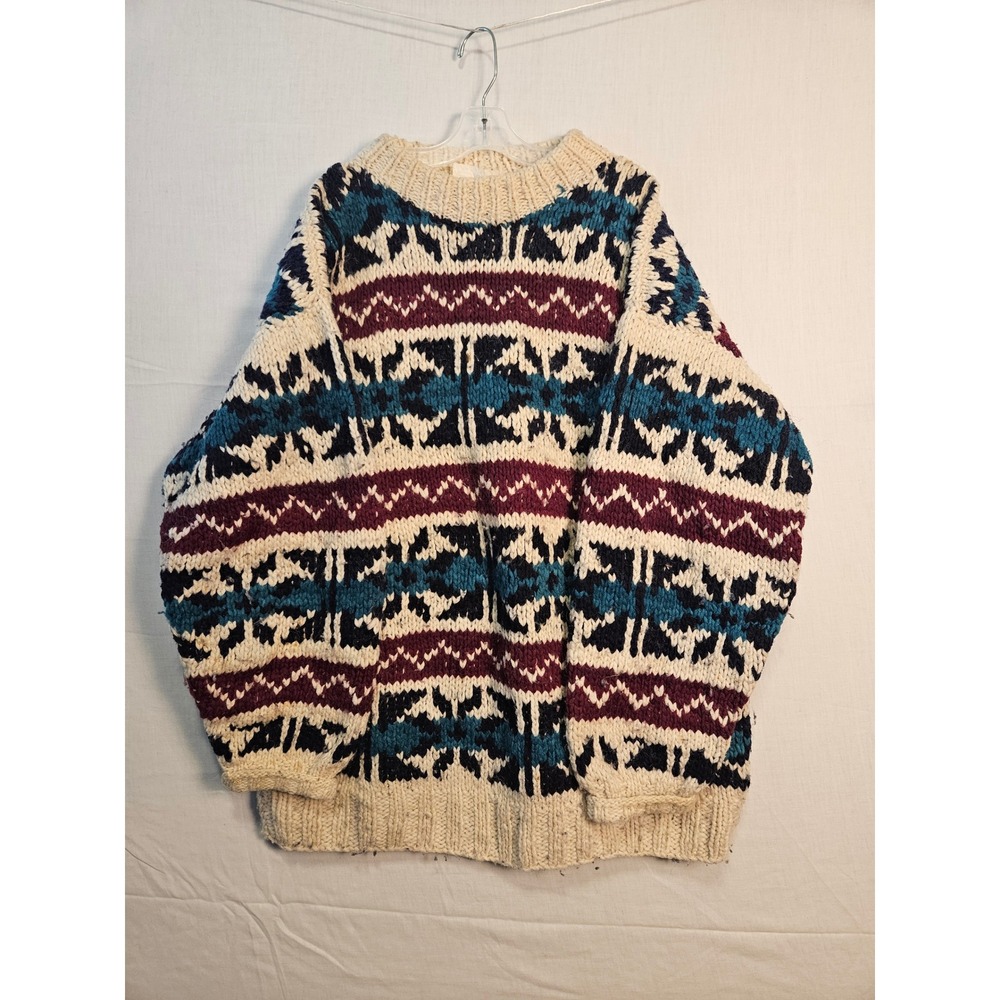Country Life Hand Knit Wool Sweater Mens Large Vintage Fair Isle Ecuador 3112